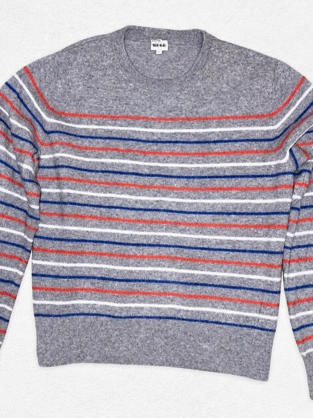 KULE The Betty Striped Cashmere Sweater Gray & Red Medium NWOT